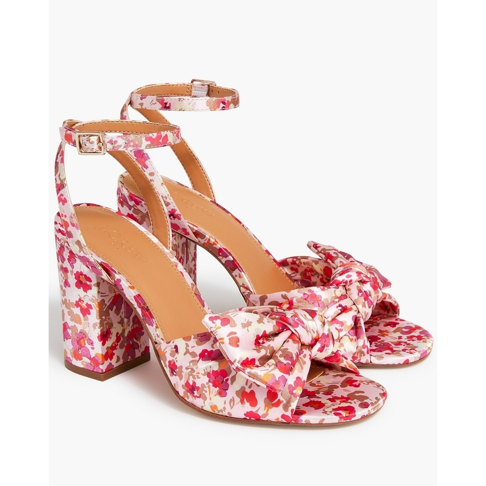 J. Crew Printed Knotted Block Heel Floral Sandal Pink Ditsy Women's US 8